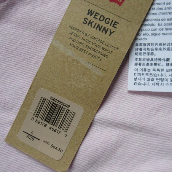 NWT Levi's Wedgie Skinny in Pink Acid Wash High Rise Stretch Crop Jeans 0 / 25 - Picture 3 of 8